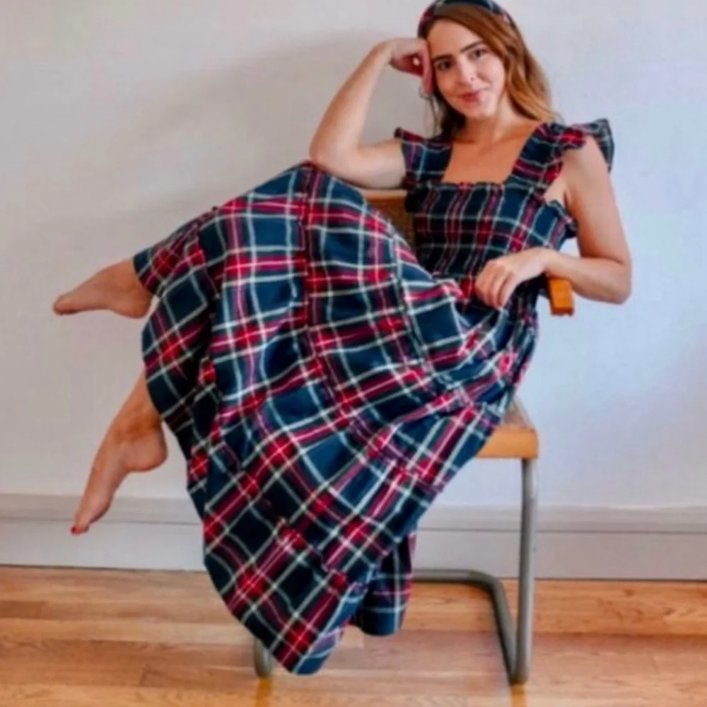 Hill House Home Ellie Nap Midi Dress Tartan Plaid Med RARE HARD TO FIND Holiday - Picture 2 of 14